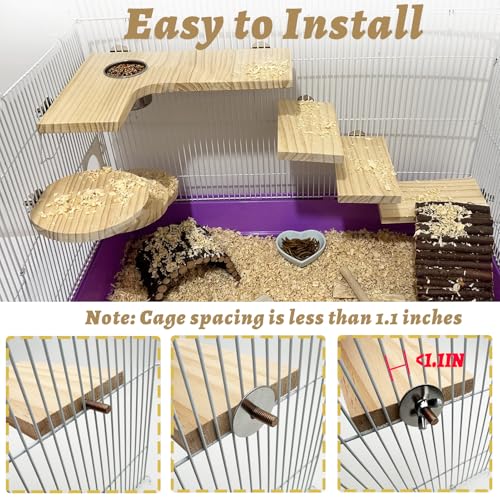 8 Pcs Wooden Hamster Cage Platform Set Wood Juvenile Chinchilla Shelves, Squirrel L-Shape Corner Ledge with Hole Cooling Standing Board Rat Cage Accessories for Gerbil Small Animal Climbing - size: 8PCS