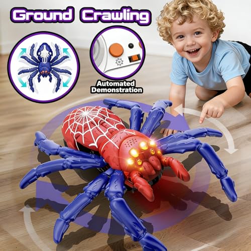 Wall Crawler Spider, Rechargeable Remote Control Robot Toy | Wall Climbing Toy with Gift Card for Kid, Boys, Girls, Halloween Toys, Birthday Gift (Red & Blue Spider) - color: Red & Blue Spider