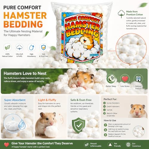 100% Cotton Bedding for Hamsters & Guinea Pigs - Small Animal Bedding, Natural Safe Pet Bedding for Cages, Rabbits, Guinea Pig, Bunny, Mouse, Rats, Birds, Chinchillas and Gerbils - 4 oz