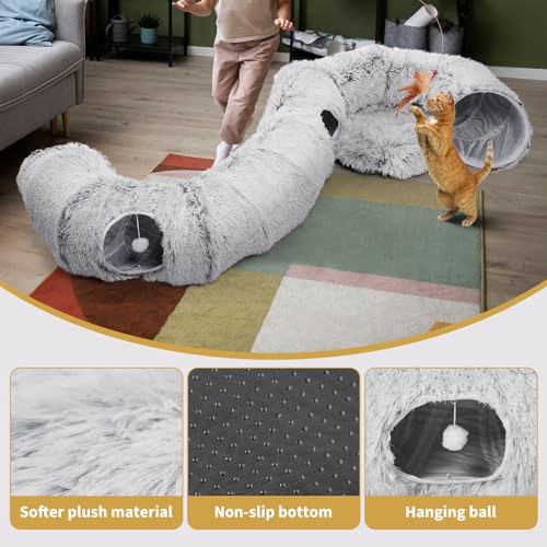 Cat Tunnels Bed with 1 Straight Tunnel and 20 Pet Toys - 5 Shapes DIY Indoor Cats Cave - Detachable Soft Cat Donut for Kitten Puppy Rabbit Ferret - color: Cat Tunnel+Additional Straight Tunnel