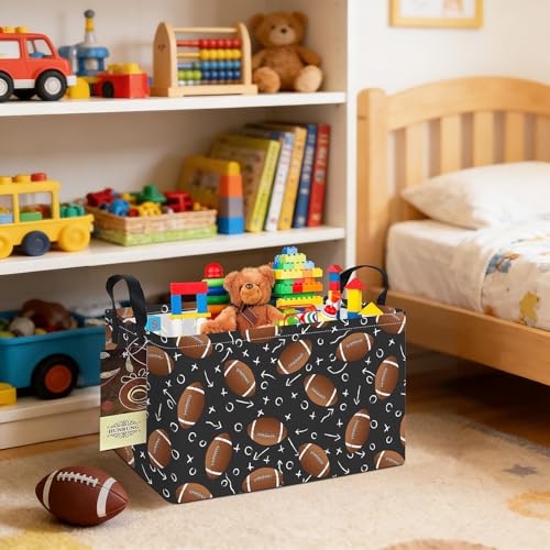 Rectangle Foldable Storage Basket Handles For Home, Rugby | Waterproof canvas material, reinforced handles, perfect for shelf use, organizes clothes, daily items and pet supplies - color: REC-Rugby