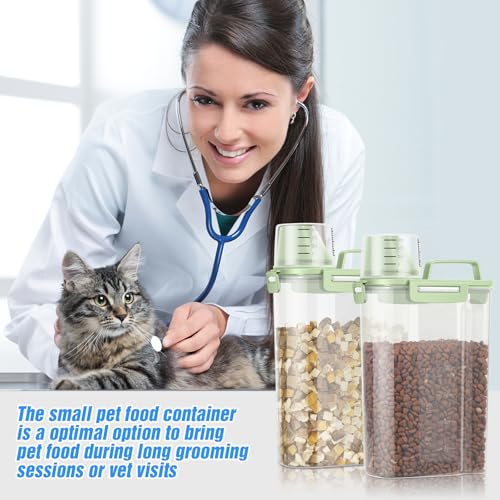 TBMax Small Dog Cat Food Storage Containers 2 Pack, Travel-Friendly Pet Food Container with Spout & Measuring Cup, Kid-Friendly Pet Feeding Dispenser, Portable Dog Treat Bird Seed Container - color: Green -2Pcs 3Qt