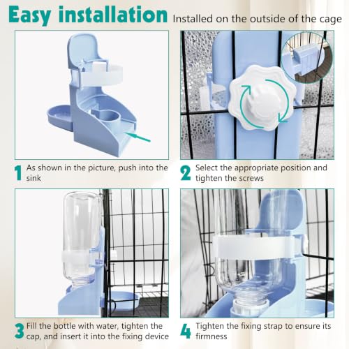 kathson Rabbit Water Bottle, 17oz Hanging Water Fountain Automatic Dispenser No Leak WaterFeeder for Bunny Chinchilla Guinea Pig Hedgehog Ferret - size: 2PCS Water Dispenser, Blue+Pink