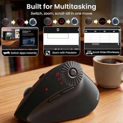 SABLUTE MAM51 Ergonomic Mouse Wireless with Side Scroll Wheel, Bluetooth Mouse with 4000 DPI, 8 Buttons Office Wireless Computer Mouse, Small to Medium Sized Hands Vertical Mice for PC and Desktop