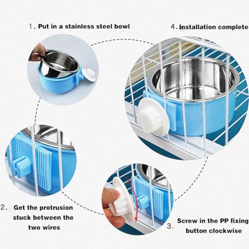 Hamiledyi 2-Pack Hanging Dog Bowls with Removable Stainless Steel Feeder - Spill-Proof Crate Bowls for Kennel/Cage, Puppy to Medium Dogs, Cats, Rabbits & Guinea Pigs (Durable Pet Food & Water Dishes) - color: A：Blue+Green