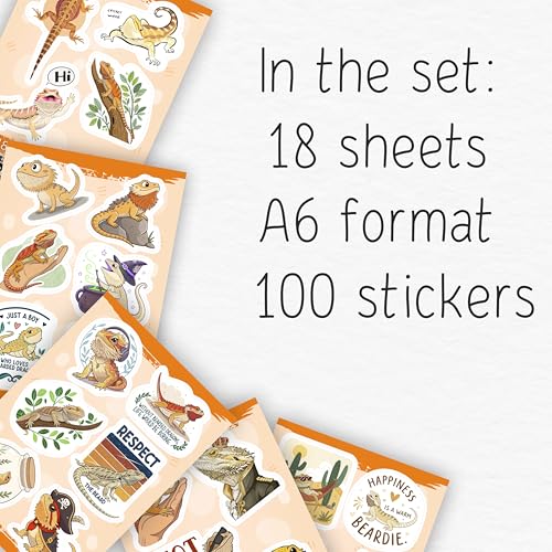 100Pcs Bearded Dragon Stickers for Water Bottle - Bearded Dragon Party Supplies - Gift for Women & Men - color: Bearded Dragon Stickers