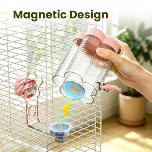 8.4 Oz No Mess Bird Water Feeder, Auto Parrot Cage Water Dispenser (Pink) | Magnetic Mount, Drip-Free, Easy Top Refill, Mount Inside or Outside Cage, for Parakeets Cockatiels Budgies Lovebirds Canary - color: Pink