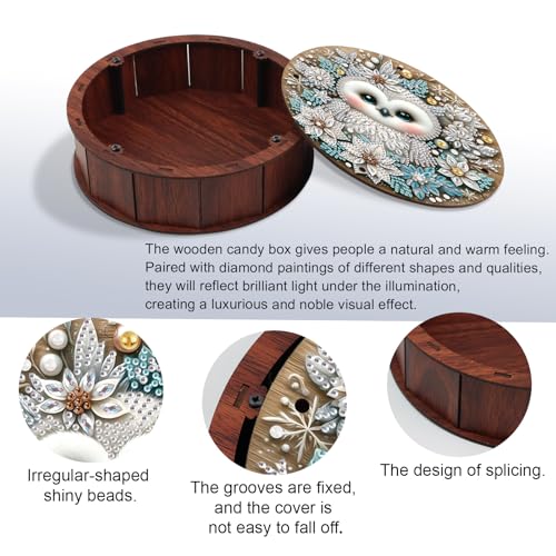 Diamond Art Storage Box Owl Diamond Painting Wooden Snack Box Animal Gem Painting Candy Box Flower Gem Art Organizer Case Embroidery Kit Mosaic Kits for Adults Storage Containers with Lid - color: Owl 2
