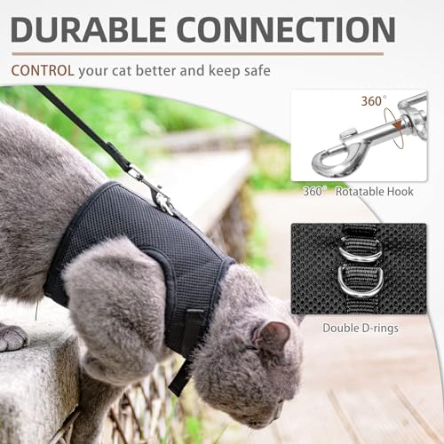 PUPTECK Soft Mesh Cat Vest Harness and Leash Set Puppy Padded Pet Harnesses Escape Proof for Cats Small Dogs Rabbits Bunny, Black Medium - color: Black, size: M(NECK 7", CHEST 10.5", 4-6 lbs)