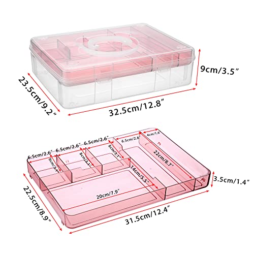 BTSKY 2-Tier Cute Bear Storage Box with Removable Divided Tray Portable Clear Plastic Art Craft Supply Organizer Stackable Home Office Supplies Storage Container for Pens Notes A4 papers etc (Pink) - color: Pink