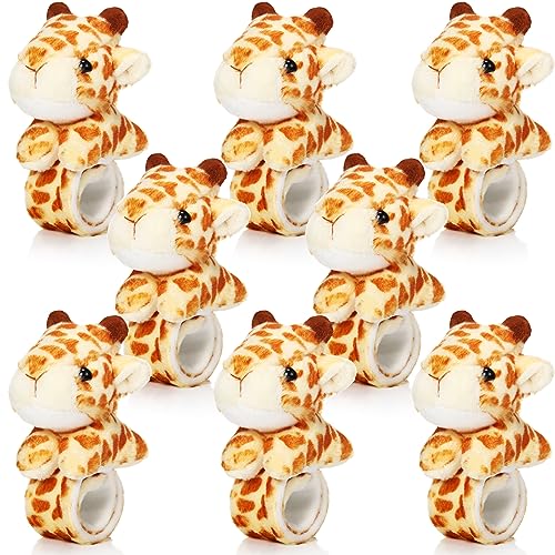 Lenwen 8 Pcs Stuffed Giraffe Animals Slap Bracelets for Kids 8.66 Inch Back to School Plush Animal Bracelets Adopt a Giraffe Party Favors Wrist Slap Snap Band Toy for Boys Girls Birthday Gifts - style: Giraffe
