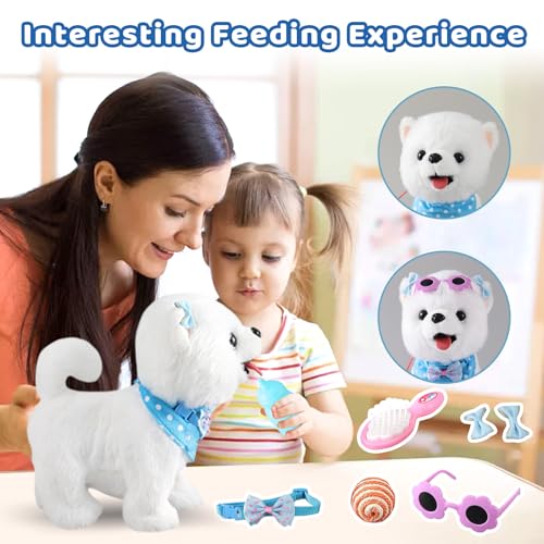 Ylpaprm Samoyed Walking Dog Barking Toy Dog for Kid Girl Dog ToyToddler Interactive DogThat Walk Licking Doggy Puppy with Leash, Electric Talking Singing Tail Wag Plush Pretend Dress Up Birthday Gift - color: 1.samoyed Dog