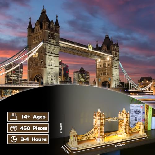 3D Wooden Puzzle for Adults, England Britain London Bridge Wood Architecture Model, DIY Mechanical Building Kit Craft Hobbies Toy, Birthday Festival Gift for Women Men, Home Decor, 450 PCS - style: London Bridge