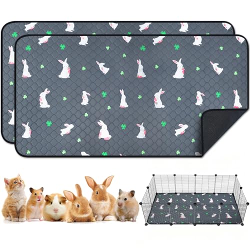 2 Pack Guinea Pig Cage Liners, Washable Guinea Pig Pee Pads Waterproof Reusable & Anti Slip Guinea Pig Bedding Fast and Super Absorbent Pee Pad Tarp Bottom for Small Animals (Rabbit Pattern 24" X 47")
