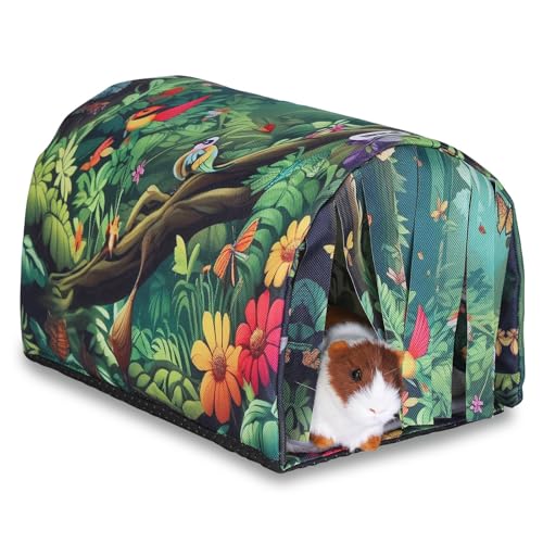 IBWell Guinea Pig Hideout Tunnel with Curtains Cute Forest Bunny Hideaway for Cage Accessories Washable Soft Hedgehog Hides and Houses - color: forest