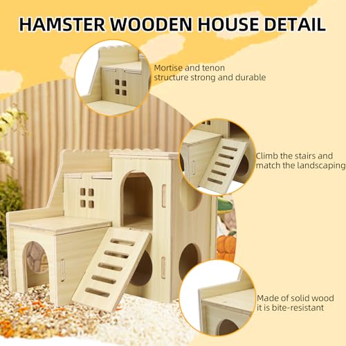 Uncle Yang Tiny Hamster Maze Wood House with Slide House | Hamster Hideout Cage Accessories, for Dwarf Gerbils and Mouse Mice Rat Other Small Animals(Only Suitable for Hamsters)