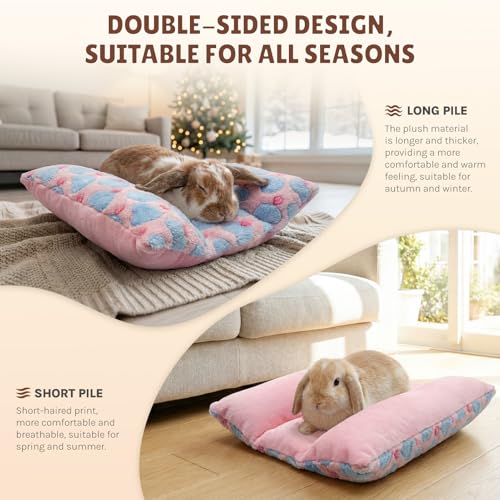 16.5 X 18in Removable and Washable Soft Rabbit Bed, Thickened and Softer Bunny Bed, Double-Sided Plush Rabbit Beds,Rabbits Concave Bed,Small Beds for Animals Indoor - color: Pink - Star