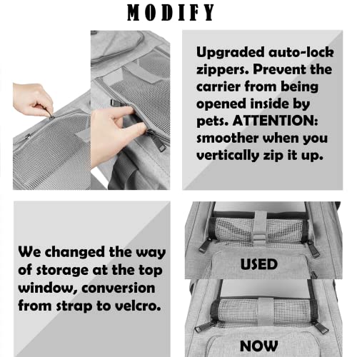 GAPZER Pet Carrier for Large Cats up to 20lbs Soft-Sided Privacy Protection | Pet Crate for Medium to Big Kitten Small Puppy Transport, Washable Dog Cloth Carry Bag Home Outdoor Car Travel, Vet Visits - color: Grey