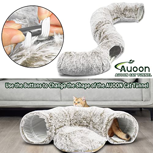 AUOON Plush Cat Tunnel Bed for Indoor Cats, 36" L x 36" W x 11.5" H, Khaki | 2 in-1 Interactive Cat Toy, with Hanging Ball Toy, Machine Washable Center Pad, for Kitten Puppy Rabbit Ferret - color: Khaki