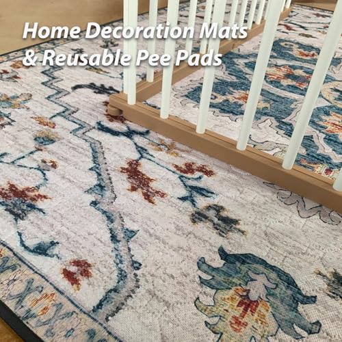 nunubaby Washable Pee Pads for Dogs, Stylish, Non-Slip and Leak-Proof Pee Pads. Reusable Potty Pads for Dogs for Crates and Floors.(Beige/Floral, 18" x24" ) - color: Beige/Floral, size: 18x24 Inch (Pack of 2)