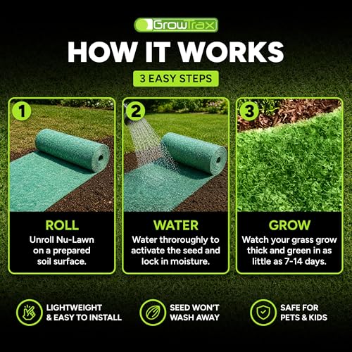 Growtrax Biodegradable Grass Seed Mat - 100 Sq Ft Year Round Green | Grass Seed for Lawns, Dog Patches & Shade, Just Water and Grow, No Fake or Artificial Grass - size: 803