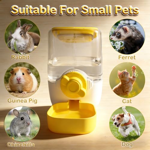 Rabbit Water Bottle, 34oz Pet Hanging Water Dispenser, Cat Water Feeder for Small Animal Ferret Guinea Pig Chinchilla Small Dog Cage Grid Spacing 1.2''-2.1''(Yellow) - color: Yellow