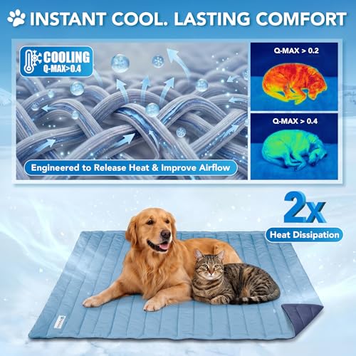 PetAmi Dog Cooling Mat, Q-Max Pet Cooling Blanket with Thick Cushioning, Self Cooling Pad for Dogs & Cats, Reversible Summer Mat for Crate, Couch, Kennel, Navy/Dusty Blue, Large (40x60) - color: Navy/Dusty Blue, size: Large (40x60)