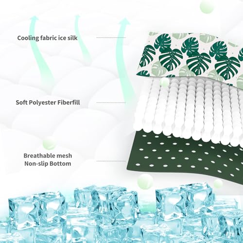 NWK Pet Cooling Mat Q-Max>0.345 Fabric for Dogs & Cats (Green Leaf, Medium) | Cooling Surface Absorb Heat, Soft Thick fill, Machine Washable, Breathable Mesh Bottom, No Water Needed, 27’’ X 20’’ X 0.3’’ - color: Green Leaf, size: Medium (27'' X 20'' X 0.3