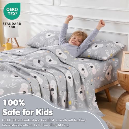 Twin Sheets Set Kids Cute Koala Animal Printed Bed Sheet 3 Pieces | 15 inch Deep Pocket Fitted Sheet and Pillowcase Set, Soft Breathable Microfiber Cartoon Printed Bed Sheet for Kids Room - color: Koala, size: Twin