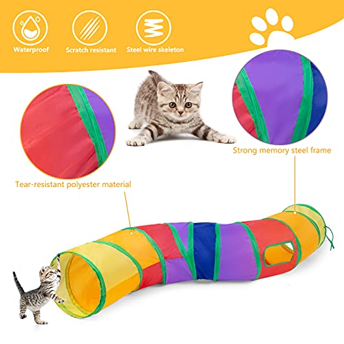 Sheldamy Cat Tunnel, S-2-Way Cat Tunnels for Indoor Cats, Collapsible Cat Play Tunnel, Interactive Toy Maze Cat House with 1 Play Ball for Cats, Puppy, Kitty, Kitten, Rabbit (Multicolor) - color: S-2 Way Multicolor