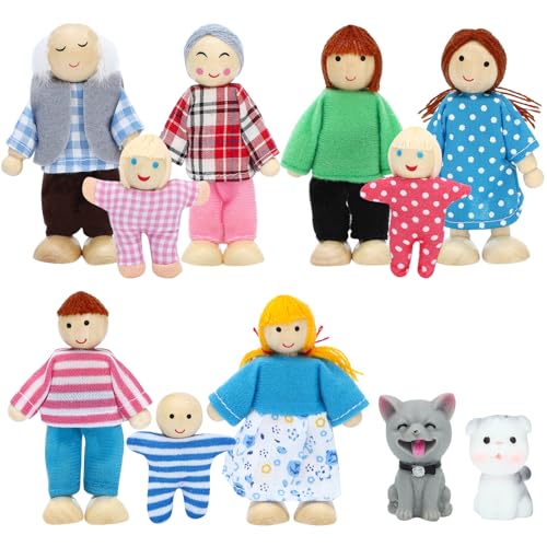 ONEST 11 Pieces Wooden Dollhouse Family Set Mini People Figures Sets Dollhouse Dolls Wooden Doll Family Pretend Play Figures Accessories for Pretend Dollhouses - style: Vivid Style