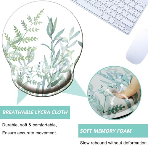 Mouse Pad with Wrist Support, Ergonomic Mouse Pad with Memory Foam Wrist Rest Cushion, Non-Slip Rubber Base Gaming Mice Pad for Home Office Computer Laptop, Green Leaves - color: M33-Green leaves
