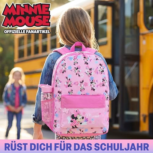 Get Trend Disney Minnie Mouse Kids Backpack with Water Bottle for Girls, 2 Pc 17in Bookbag with Padded Straps Gifts for Girls (Pink Minnie) - color: Pink Minnie
