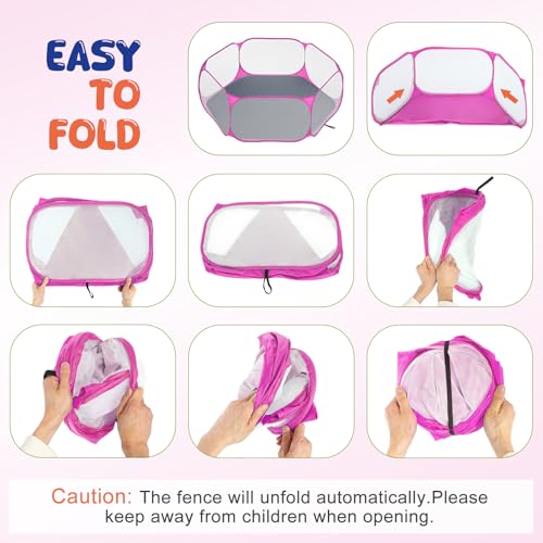 Pawaboo Small Animals Playpen with Pad, Pink + Gray | Waterproof, Reusable Pad, Portable Outdoor Yard Fence, For Chick/Kitten/Puppy/Guinea Pig/Rabbits/Chinchillas - color: Pink + Gray