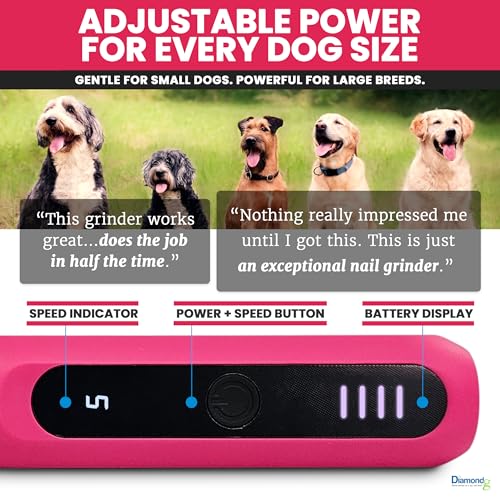 Diamondg Micro Dog Nail Grinder - Quiet Sound with LED Light, Pink | 5-Speed Rechargeable Pet Nail Trimmer for Small & Large Dogs, LCD Display, USB-C Charging, 4hrs. Runtime Rotary Tool - color: Micro - Pink