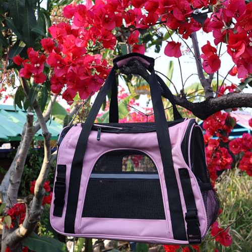 Pink Soft-Sided Cat Carrier, Airline Approved Pets Carrier for Big Cats & Small Dogs, Soft Kitten Travel Bag with Mesh Windows, Animal Carrier Up to 15 Lbs (Pink, Small) - color: Pink