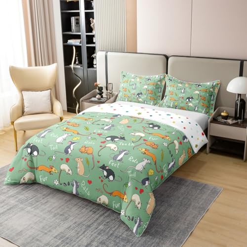 Erosebridal 100% Cotton Kids Rat Bedding Set, Mouse Rodents Duvet Cover Twin, Funny Animal Love Heart Comforter Cover for Boys Girls Children Bedroom, Cartoon Style Quilt Cover Decorative Room, Green - color: Multi 22, size: Twin (No Comforter)