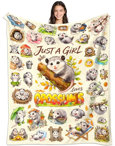 Opossum Blanket Gifts Cozy Flannel Opossums Throw Blanket Funny Opossum Lovers Birthday Stuff Merch Gifts for Women Girls 50"x40" - color: Beige Opossum