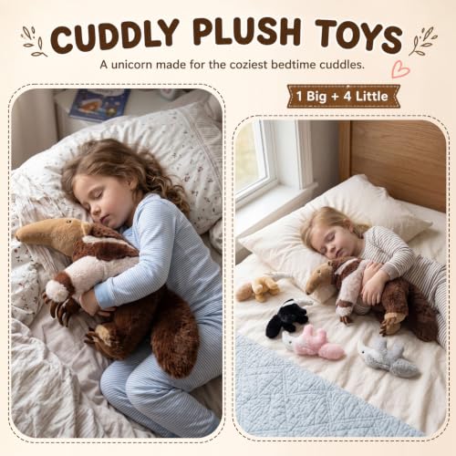 Hollowfly 5 Pcs Anteater Family Stuffed Animal Set 19.29" Mommy Anteater Plush Toy with 4 Cute Babies Zippered Belly Inside Wild Zoo Animals Gifts for Kids Adults Birthday Holiday Christmas Stocking - style: Anteater