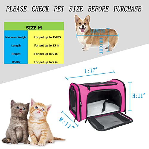 Soft Sided Carrier for Small Medium Cats Dogs,TSA Airline Approved Collapsible Travel Pet Carrier (Medium, Magenta) - color: Magenta, size: Medium