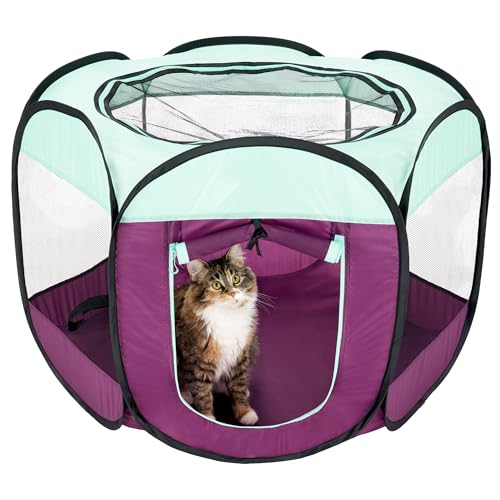 Furhaven Portable Dog Playpen Cat Tent, Pet Playground,Kennel Foldable Indoor Outdoor Zippered Puppy Crate - Purple, Small - color: Purple, size: Small