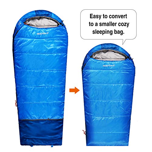 REDCAMP Kids Mummy Sleeping Bag for Camping, 3 Season Cold Weather Sleeping Bag Fit Boys,Girls & Teens, Blue/Rose Red - color: Blue with 2.4lbs Filling