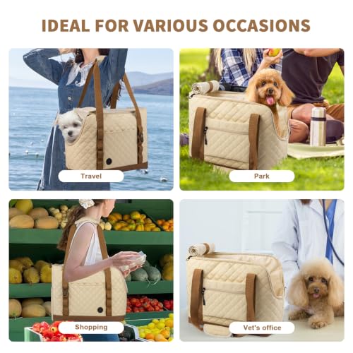 Dog Purse Carrier for Small Dogs, Soft Sided Pet Carrier with Pockets, Foldable Dog Carrier Purse for Puppy, Rabbit, Cat, Washable Breathable Pet Carrier, Dog Carrier Bag for Outdoor Shopping Travel - color: Beige
