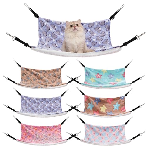 Covzoe 6 Pieces Cat Hammock for Cage, Reversible Soft Pet Hanging Bed | Double Sided Pet Sleeping Hammock with Adjustable Strap for Cat Ferret Puppy Rabbits Small Animals