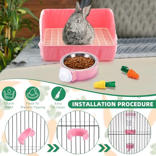 34 Pcs Rabbit Starter Kit Rabbit Litter Box Small Animal Water Bottle Cups Bunny Tunnels Animal Grooming Kit Bowl Blanket with Cleaning Set for Guinea Pig Bunny(Style 1,Light Pink)