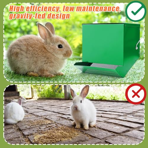 2 Pcs Rabbit Feeder for Cages Small Animal Food Pellet Dispenser with Lid Metal Chicken Grit Oyster Shell Squirrel Feeders Outside(11.8 Inches,Mesh Bottom,Green) - color: Green, size: 11.8 Inches, style: Mesh Bottom