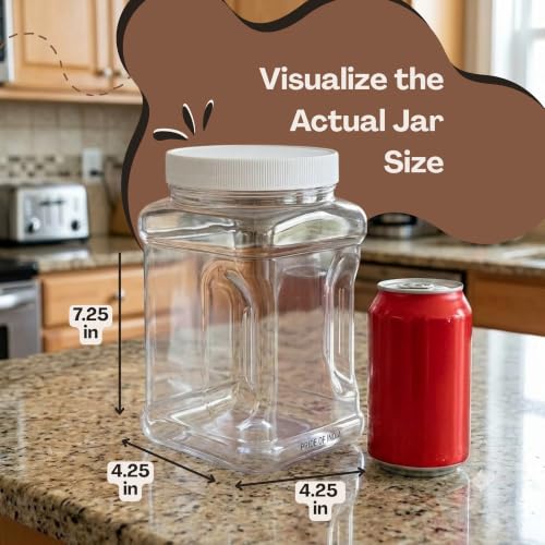 Clear Food Grade PET Plastic Square Grip Storage Jar w/Cap | 64 Fluid Ounces 7-8 Cup Storage Capacity | BPA Free USA Made | by Pride Of India - size: X-Large Square Grip Jar & Cap