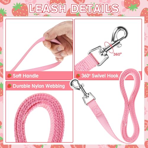 PUPTECK Soft Mesh Cat Vest Harness and Leash Set Puppy Padded Pet Harnesses Escape Proof for Cats Small Dogs Rabbits Bunny - color: Light Pink(Strawberry), size: S(NECK 6", CHEST 8.5", 2-4 lbs)