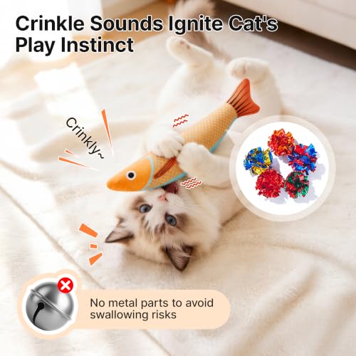 Potaroma Cat Toys Saury Fish, 3 Pack, Catnip Crinkle Sound, Soft and Durable, Interactive Kitten Kicker for Indoor Kitty Exercise 9.4 Inches for All Breeds | Crinkle Sound, Soft and Durable, Interactive Kitten Kicker for Indoor Kitty Exercise 9.4 Inches f