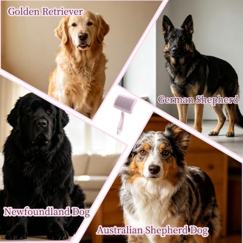 Self-Cleaning Slicker Dog Brush for Large Long-Haired Breeds （Light Pink） | One-Click Hair Removal , Ergonomic Grip , Pet Grooming Tool - color: Light Purple, size: Large